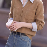 Casual Fake Two-Piece Stripe Shirt Spliced Knit Cardigan