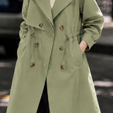 Commuter Double Breasted Drawstring Waist Trench Coat