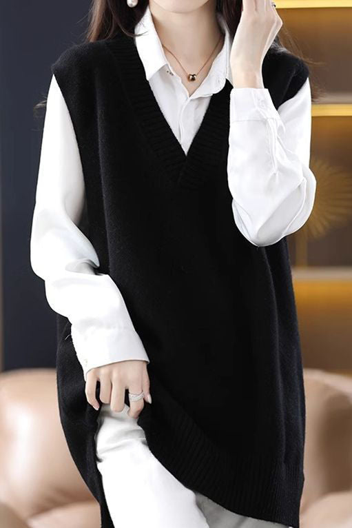 Casual Rib Spliced Slit Knit Vest