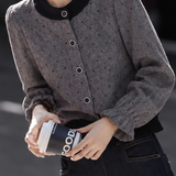 Elegant Color Block Polka Dot Lace Trim Spliced Shirt