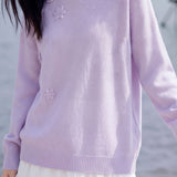 French Vacation Round Neck 3D Floral Long Sleeve Knit Sweater