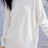 French Vacation Round Neck 3D Floral Long Sleeve Knit Sweater