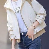 Casual Hooded Color Block Spliced Drawstring Long Sleeve Jacket
