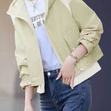 Casual Hooded Color Block Spliced Drawstring Long Sleeve Jacket
