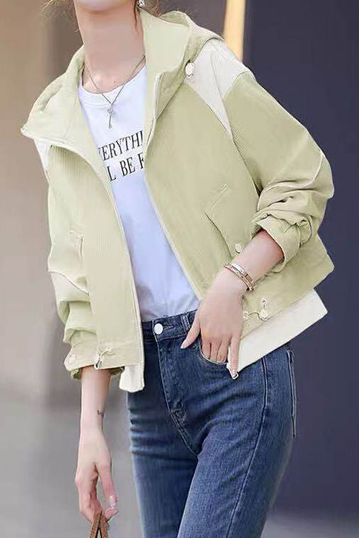 Casual Hooded Color Block Spliced Drawstring Long Sleeve Jacket