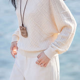 Elegant Off Shoulder Diagonal Ribbed Batwing Sleeve Knit Sweater