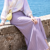 Gentle Vacation Round Neck Tie-Dye Sweater & High Waist Pleated Midi Skirt Set