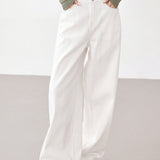 Casual Double Waist Spliced Denim Trousers