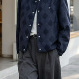 Casual Color Block Crew Neck Diamond Quilted Long Sleeve Coat