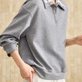 Casual Hollow Lace Lapel Long Sleeve Sweatshirt