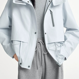 Casual Stand Collar Hooded Zip Drawstring Long Sleeve Coat