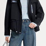 Casual Stand Collar Hooded Zip Drawstring Long Sleeve Coat