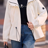 Casual Hooded Zip Drawstring Long Sleeve Coat
