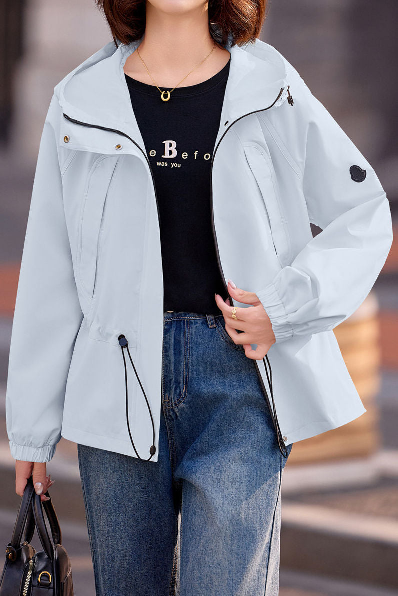 Casual Hooded Zip Drawstring Long Sleeve Coat