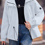 Casual Hooded Zip Drawstring Long Sleeve Coat