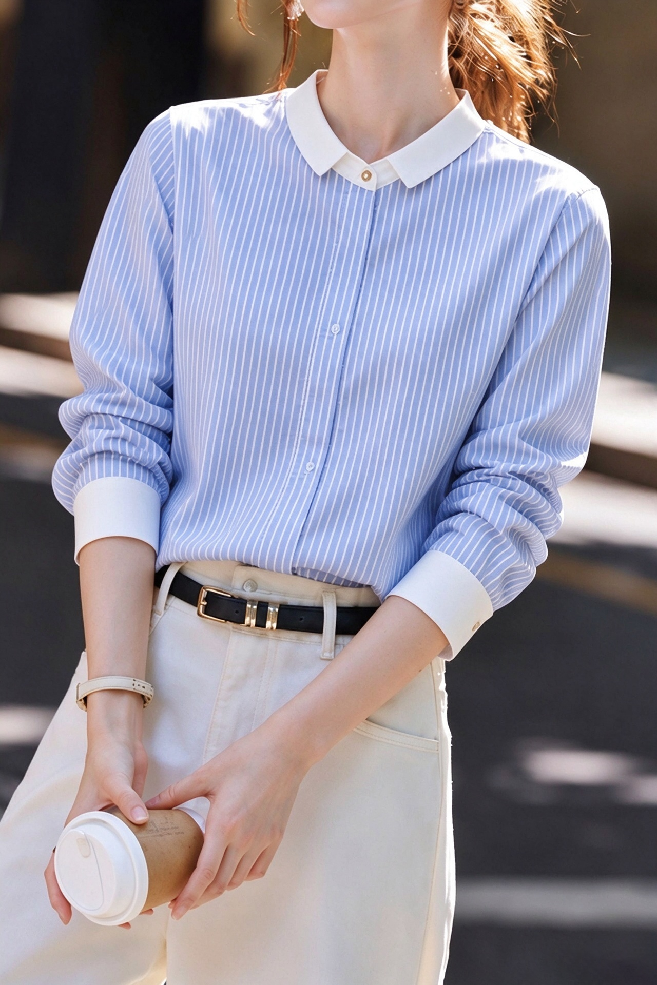 Elegant Commuting Color Block Small Lapel Long Sleeve Stripe Shirt - liwisi