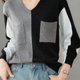 Casual Colorblock V-Neck Long Sleeve Shirt