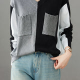 Casual Colorblock V-Neck Long Sleeve Shirt