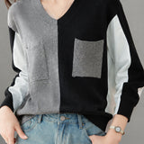 Casual Colorblock V-Neck Long Sleeve Shirt