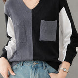 Casual Colorblock V-Neck Long Sleeve Shirt