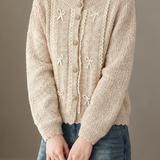 Delicate Lace Trim Mock Neck Knit Cardigan