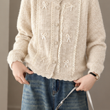 Delicate Lace Trim Mock Neck Knit Cardigan