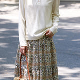 Pearl Embellished Crew Neck Henley Long Sleeve Tee