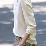 Pearl Embellished Crew Neck Henley Long Sleeve Tee