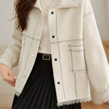 Casual Contrast Stitch Raw Edge Collared Jacket