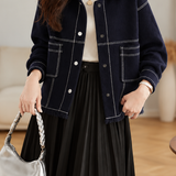 Casual Contrast Stitch Raw Edge Collared Jacket