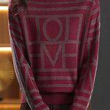 Vintage Geometric Letter Jacquard Knit Sweater