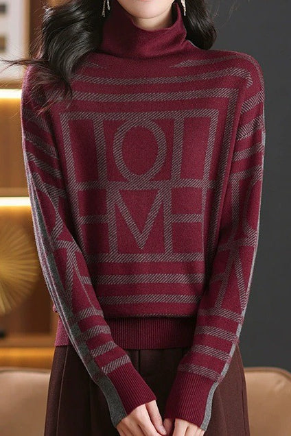 Vintage Geometric Letter Jacquard Knit Sweater