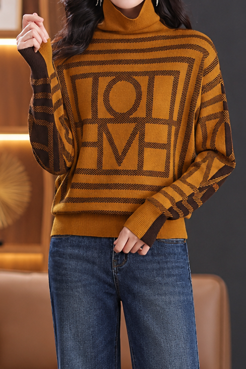 Vintage Geometric Letter Jacquard Knit Sweater