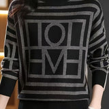 Vintage Geometric Letter Jacquard Knit Sweater