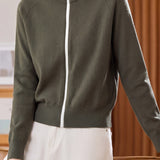 Minimalist Colorblock Zip-Up Raglan Knit Cardigan