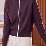 Minimalist Colorblock Zip-Up Raglan Knit Cardigan