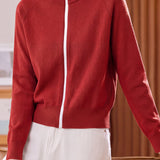 Minimalist Colorblock Zip-Up Raglan Knit Cardigan
