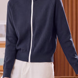 Minimalist Colorblock Zip-Up Raglan Knit Cardigan