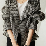 Vintage Houndstooth Drawstring Waist Jacket