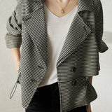 Vintage Houndstooth Drawstring Waist Jacket