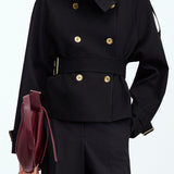 Chic Double Breasted Epaulet Belted Jacket