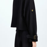 Chic Double Breasted Epaulet Belted Jacket