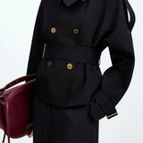 Chic Double Breasted Epaulet Belted Jacket