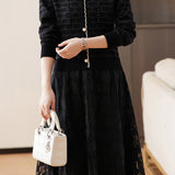 Elegant V-Neck Layered Look Lace Knit Dress