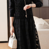 Elegant V-Neck Layered Look Lace Knit Dress