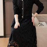 Elegant V-Neck Layered Look Lace Knit Dress