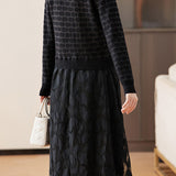 Elegant V-Neck Layered Look Lace Knit Dress
