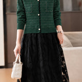 Elegant V-Neck Layered Look Lace Knit Dress