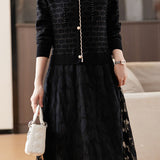 Elegant V-Neck Layered Look Lace Knit Dress
