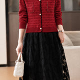 Elegant V-Neck Layered Look Lace Knit Dress